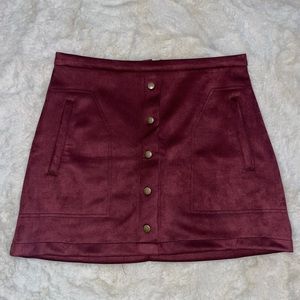 Maroon/Burgundy Faux Suede “Snap” Front Mini Skirt